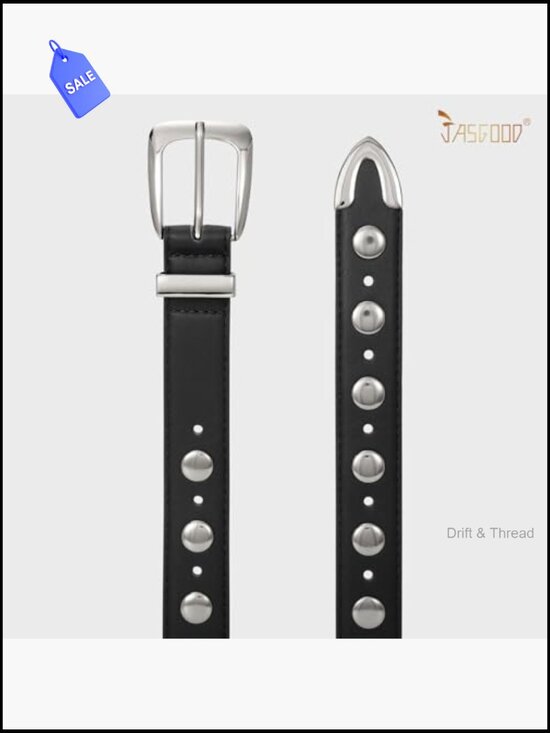 Women\'s Punk Studded Faux Leather Belt with Metallic Buckle - Versatile Waist main image 6